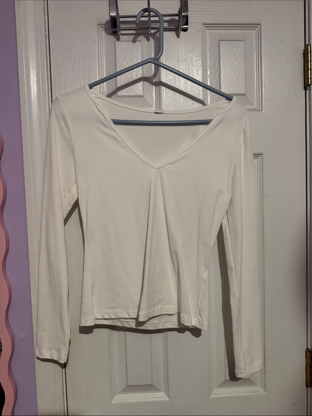 White Long-Sleeve V-Neck Women's Top